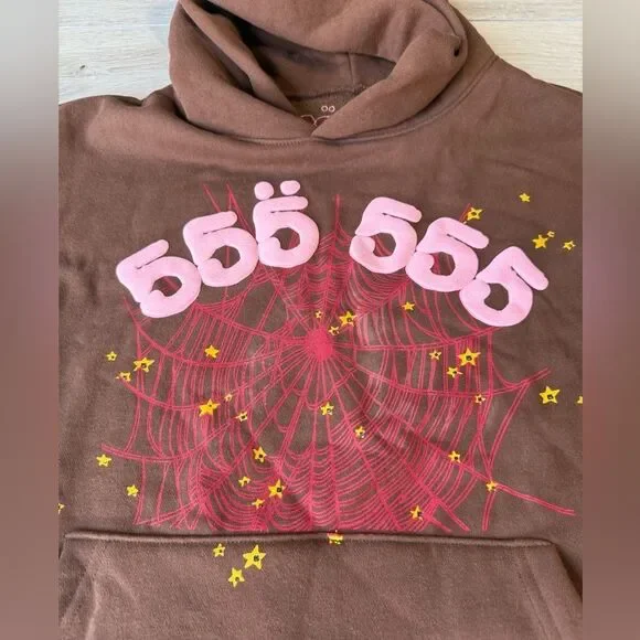 Sp5der Angel Number Hoodie Sweatshirt Unisex Brown size‎ Small NWOT